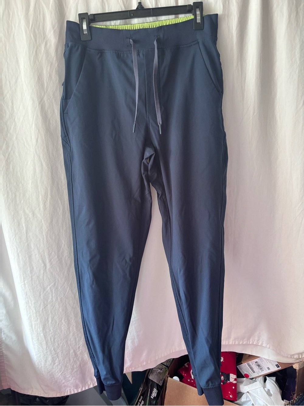 Birddogs Navy Jogger Scrubs with Lime Waistband Accent
